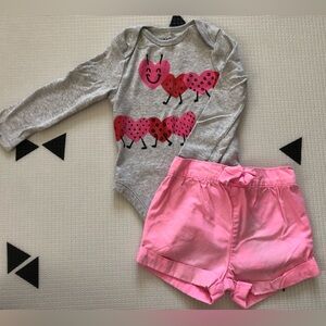 Old Navy|Mixed brand baby girl outfit,gray long sleeve bodysuit HEART print•••